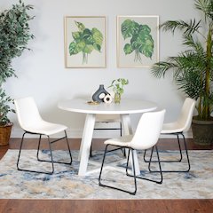 Varna 5-Pc Round Dining Set, Trestle Dining Table with 4 Chairs, White