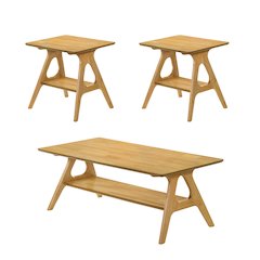 3-Piece Coffee Table Set, Coffee Table and Two End Tables, Natural Oak Finish