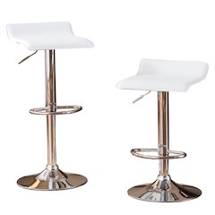 Cliff Chrome Air Lift Adjustable Swivel Stools with White Seat, Set of 2