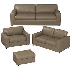 Sakan Leather 4-Pc Living Room Set, Sofa Loveseat, Chair and Ottoman, Beige