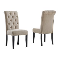Leviton Solid Wood Tufted Asons Dining Chair, Set of 2, Tan