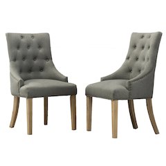 Luna Gray Button Tufted Solid Wood Wingback Chairs with Nail Heads Set of 2