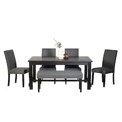 6-Piece Dining Set, Dining Table with 4 Stylish Chairs and a Bench, Gray