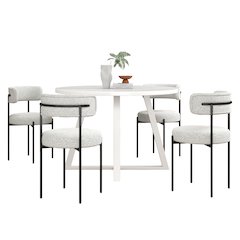 Durban 5-Pc Round Dining Set, Trestle Dining Table with 4 Boucle Chairs