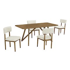 Axler 5-Piece Dining Set,Tripod-Cross DiningTable with 4Stylish Chairs,Light Oak