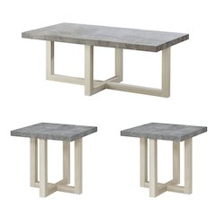 3-Piece Coffee Table Set, Coffee Table, Two End Tables, Faux Concrete and White