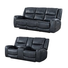 Cozura Leather Power Recling Sofa and Loveseat, Chesapeake Blue