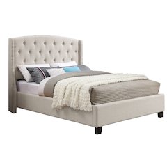 Nantarre Fabric Button Tufted Wingback Queen Bed with Nail Head Trim, Tan