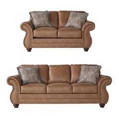 Leinster Faux Leather Sofa and Loveseat with Antique Bronze Nailheads