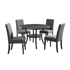 Gray Round Dining Table Set for 4, Upholstered Chairs and Nailhead Trim