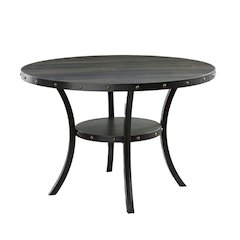 Gray Round Dining Table with Open Shelf – Modern Kitchen Wooden Table