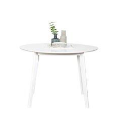 White Round Dining Table – Modern Kitchen Wooden Table with Angled Legs