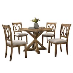 Brown Wooden Round Dining Table Set for 4 with Kitchen Chairs, 5-Piece