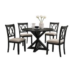 Black Wooden Round Dining Table Set for 4 with Kitchen Chairs, 5-Piece