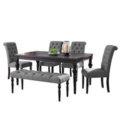 Gray Dining Table Set for 6 with Bench and Chairs, For Kitchen or Dining Areas