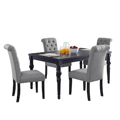 Gray Kitchen Table Chairs Set of 4, Wood Dining Set with Tufted Seats