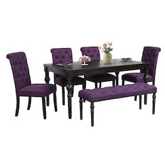Purple Dining Table Set for 6 with Bench and Chairs, For Kitchen or Dining Areas
