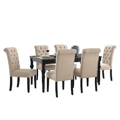 Tan Beige Dining Table with Chairs Set for 6, Kitchen and Dining Room Set