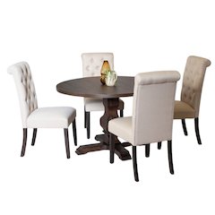 Beige Round Dining Table Set for 4 with Chairs, Ideal for Kitchen Spaces