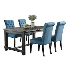 Leviton Antique Black Finished Wood Dining Set, Table with Four Chairs, Blue