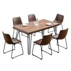 Antique Brown Dining Table Set with 6 Chairs, Kitchen and Dining Room Furniture