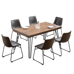 Antique Gray Dining Table Set with 6 Chairs, Kitchen and Dining Room Furniture