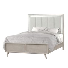 Seluna LED Lighting Panel Bed, Upholstered Headboard, Gray Oak Finish, Queen