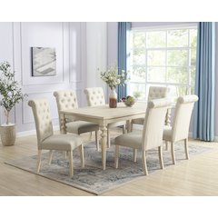 Amonia 7-Pc Dining Set, Turned-Leg Dining Table with 6 Tufted Chairs, Tan