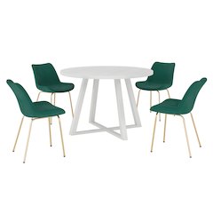 Avant 5-Piece Round Dining Set, Trestle Dining Table with 4 Side Chairs, Green