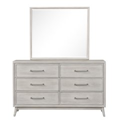 Seluna 6-Drawer Bedroom Dresser with Mirror, Gray Oak Finish