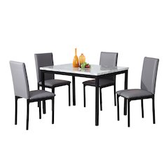 Citico 5-Pc Dinette Set with Faux Marble Top, White Table with Gray Chairs