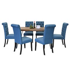 Ashford 7-Pc Dining Set, Hairpin Dining Table with 6 Chairs, Blue