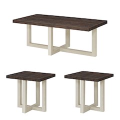 Luno 3-Piece Coffee Table Set, Coffee Table and Two End Tables, Walnut and White