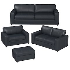 Sakan Leather 4-Pc Living Room Set, Sofa Loveseat, Chair and Ottoman, Blue