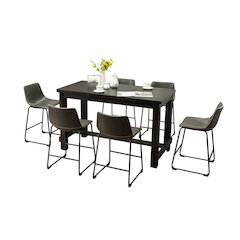 7-Piece Counter Height Antique Black Wood Dining Table with 6 Gray Chairs