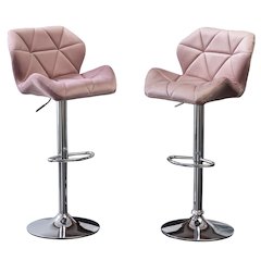 Breni Velvet Diamond Tufted Swivel Adjustable Height Barstool, Set of 2, Mauve