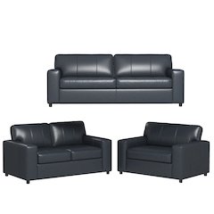 Sakan Leather 3-Pc Living Room Set, Sofa Loveseat and Chair, Blue