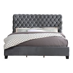 Apoera Velvet Upholstered Button Tufted Bed, King, Gray
