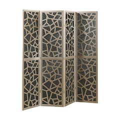 4-Panel Wood Room Divider, Folding Portable Partition Screen, Black and Gold