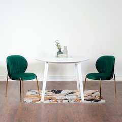 Amoa Contemporary 3-Pc Dining Set, White Round Dining Table and 2 Chairs, Green