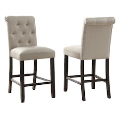 Leviton Solid Wood Tufted Asons Counter Height Stool, Set of 2, Tan