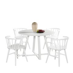 Edo White Wood 5-Pc Dining Set, Trestle Dining Table with 4 Windsor Chairs