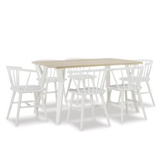 Alwynn White and Natural Wood 7-Pc Dining Set, Table with 6 Windsor Chairs