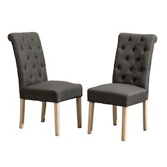 Habit Solid Wood Tufted Parsons Charcoal Dining Chair, Set of 2