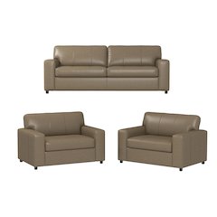 Sakan Leather Upholstered 3-Piece Living Room Set, Sofa and 2 Cutler Chairs