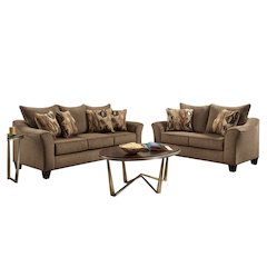 Camero Cafe Fabric Pillowback Sofa and Loveseat Set