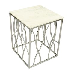 Kameral Square Marble End Table with Stainless Steel Base