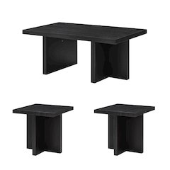 Mchome 3-Piece Coffee Table Set, Coffee Table and Two End Tables, Black Finish