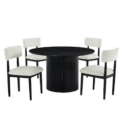 Henriet 5-Piece Round Dining Set,Pedestal DiningTable with 4Stylish Chairs,Black
