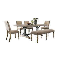 Birmingham 6-Piece Extendable Table with Nailhead Bench Dining Set, Driftwood